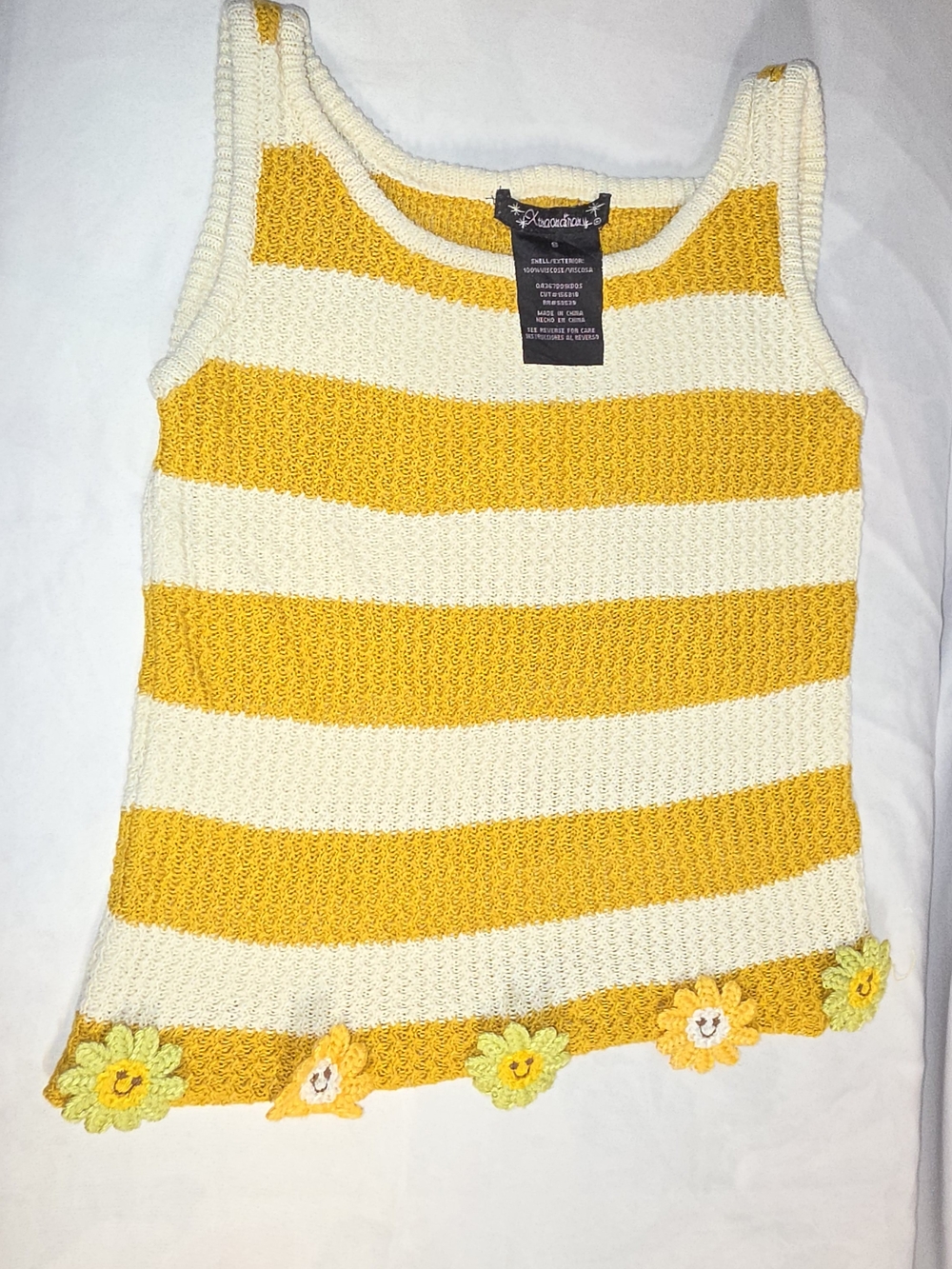Stradivarius Yellow & Cream Striped Knit Tank Top